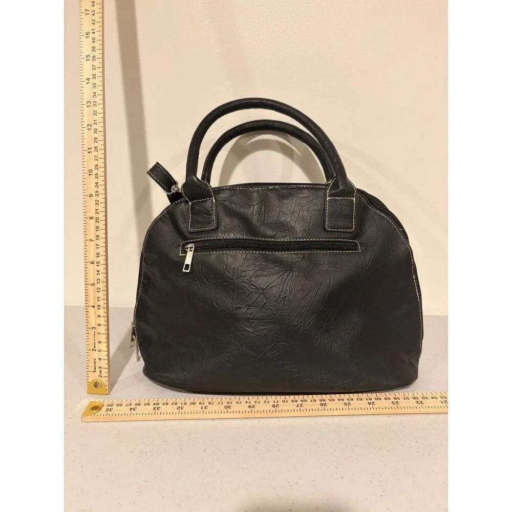 Stone & Co. Black Dome Satchel Top Handle, Zip, Detach/Adjust Strap, Pockets